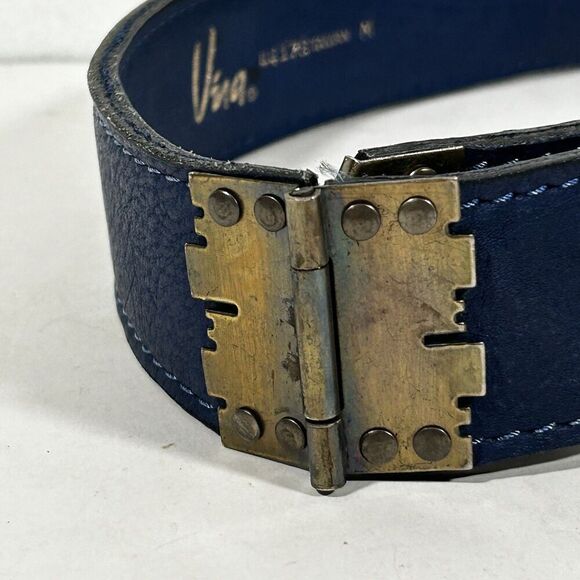 Vintage Vera Belt Size Medium Navy Blue Bronze Accents Statement Women\'s main image 4